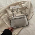 Silver metallic chain bag with rivet trim and rectangular shape in a stylish finish - Silver