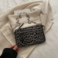 Leopard print crossbody bag with silver studs and chain strap in dark grey tones - Leopard Print Black
