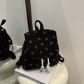 Borsa a tracolla alla moda in velluto nero con stampa fragole e coulisse con nappe - Nero