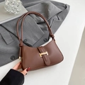 Chic dark coffee crescent underarm bag with sleek leather finish and knot strap details - Brown