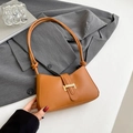 Retro caramel brown square underarm bag with gold buckle and knot handle detail - Brown