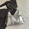 Bolso plateado con lazo y cremalleras en piel sintética metálica de moda actual - Plateado