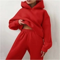 Women's casual solid red hooded tracksuit set with drawstring hoodie and jogging pants - S / Hoodie And Pants / Red