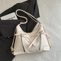 Bolso tote beige crema con lazos decorativos y correa ajustable para mujer - Blanco