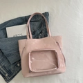 Pink tote bag with transparent display window and side zipper detailing for daily use - Pink