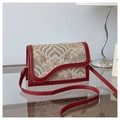 Detail of vintage Chinese style crossbody bag with jacquard cloud pattern and red leather - Burgundy