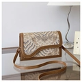 Detail of vintage Chinese style crossbody bag featuring jacquard fabric and brown leather - Brown