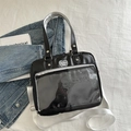 Bolso ita negro con ventana de PVC transparente y correa de hombro blanca ajustable - Sin colgante / Negro