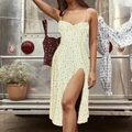Robe d'été jaune pâle à fleurs avec bretelles fines et fente latérale haute élégante - S / Haut Et Bas / Floral Jaune Pâle