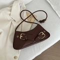 Retro dark chocolate underarm bag in matte finish with gold buckle and stylish knotted straps - Brown