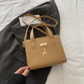 Khaki square handbag with litchi grain leather and a golden deer pendant charm - Khaki