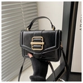 Detail of black PU leather mini square bag with premium gold rectangular buckle closure - Black