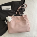 Pink corduroy tote bag with chain strap and cute white cloud pendant detail - Pink With Pendant
