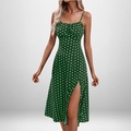 Robe midi élégante vert émeraude à pois avec fines bretelles et fente latérale haute - 3XL / Haut Et Bas / Vert à Pois
