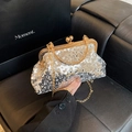 Clutch vintage con paillettes oro e argento con catena in metallo e manico ad anello - Argento