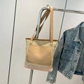Grand sac cabas en paille avec empiècements roses et poche en cuir kaki élégant - Kaki
