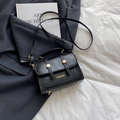 Classic black vintage crossbody bag with gold rivet details and top handle for women - Black