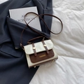 Retro cream and brown color-block crossbody bag with gold fashion lettering and handle - Off White
