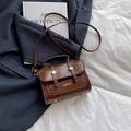 Vintage dark brown leather crossbody bag with gold hardware and FASHION lettering - Dark Brown