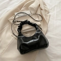 Chic black pleated shoulder bag with bow detail and metallic chain strap on a blazer - No Pendant / Black