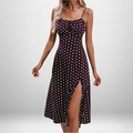 Robe midi bordeaux à pois pour femme avec fines bretelles et fente latérale élégante - 3XL / Haut Et Bas / Violet foncé