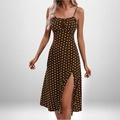 Robe midi vintage à pois marrons avec fente latérale et fines bretelles réglables - 3XL / Haut Et Bas / Marron