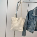 Bolso tote tejido blanco crema con patrón de punto vertical y correas minimalistas - Blanco Arroz (Sin Colgante)