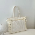 Cream white ita bag tote with large clear PVC window and ribbon lace-up side details - Off White
