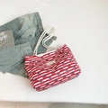 Fashionable canvas tote bag featuring red stripes and cherry print with rope handles - Striped