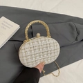 Weiße Tweed-Handtasche mit goldener Kette und glitzerndem Diamantverschluss für Partys - Weiß