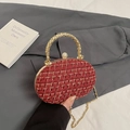 Rote Tweed-Box-Tasche mit goldenem Metallgriff und Strassverschluss für formelle Anlässe - Rot