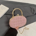 Rosa Tweed-Umhängetasche mit goldenem Metallgriff und Strass-Kugelverschluss - Rosa
