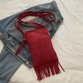Red faux suede crossbody bag with bohemian long tassels and slender shoulder strap - Red