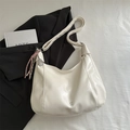 Chic beige large capacity hobo bag with adjustable strap and tennis racket charm accessory - White (With Charm)