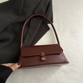 Bolso de hombro cuadrado retro burdeos en cuero con elegante hebilla metálica - Marrón Oscuro