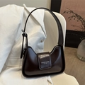 Dark brown glossy leather underarm bag with adjustable silver buckle for daily commute - Dark Brown