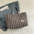 Sac fourre-tout en velours côtelé rayé marron et bleu avec sangles grises et logo - Gris