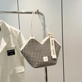 Klassische Shopper-Tasche mit Hahnentrittmuster in Schwarz und Creme mit V-Schnitt-Design - Weiß