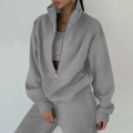 Women's dark grey two-piece tracksuit with high-neck half-zip hoodie and casual sweatpants - Light Gray
