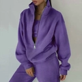 Women's purple two-piece sports set with half-zip sweatshirt and matching joggers - Purple