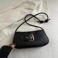 Modische schwarze Unterachseltasche aus Kunstleder mit Gold-Schnalle und Knotengurt - Schwarz