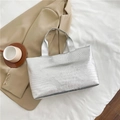 Bolso tote plateado metalizado con relieve de cocodrilo y asas superiores dobles - Plateado