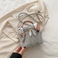 Gray marble pattern bucket bag with silk scarf handle and golden hardware fashion style - No Pendant / Silver