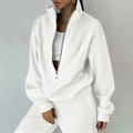 Detail of white half-zip fleece sweatshirt and joggers set with ribbed cuffs - S / White