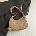 Elegant beige shoulder bag with silver butterfly buckle and ruched cloud strap - Khaki