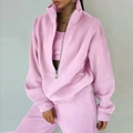 Women's 3-piece light pink tracksuit set with half-zip sweatshirt and matching joggers - Pink