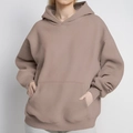 Detailed texture of dusty pink oversized hoodie with kangaroo pocket and ribbed cuffs - Khaki