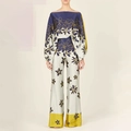 Elegant floral print two-piece set with batwing sleeve top and wide-leg pants - S / Apricot Print