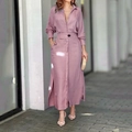 Elegante abito a camicia a maniche lunghe rosa antico con cintura e spacco laterale - Taglia S / Rosa