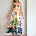 Bohemian print maxi dress with off-shoulder straps and artistic patterns in off-white - 3XL